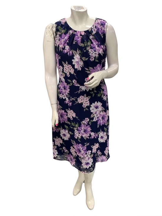 Chetta B Dresses & Skirts - Chetta B Navy Midi Dress with Purple Floral Print Size XL
